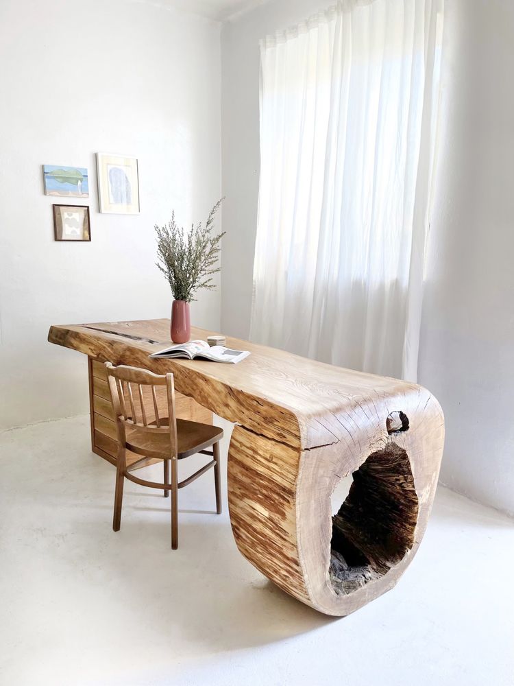 Stół unikat monolit dębowy biurko wyspa natural design loft monolit re