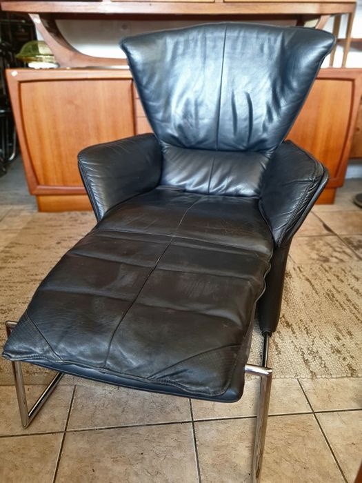 Fotel skórzany z funkcją relaksu,proj.Jürgen Lange,lata 80,mid century