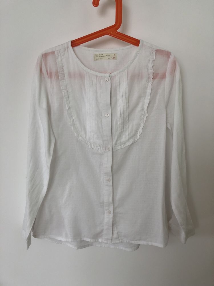 Zara koszula r. 128 dziewczeca elegancka galowa biala bawelna