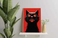 Plakat A3, czarny kot na szczęście