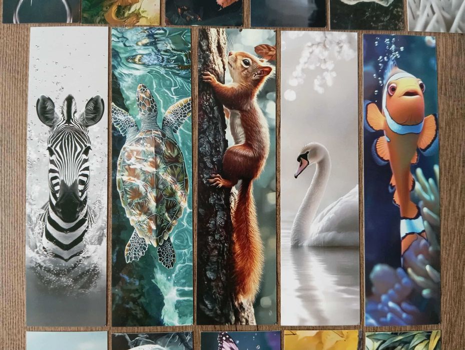 16 kartonowych zakładek do książek z zwierzętami