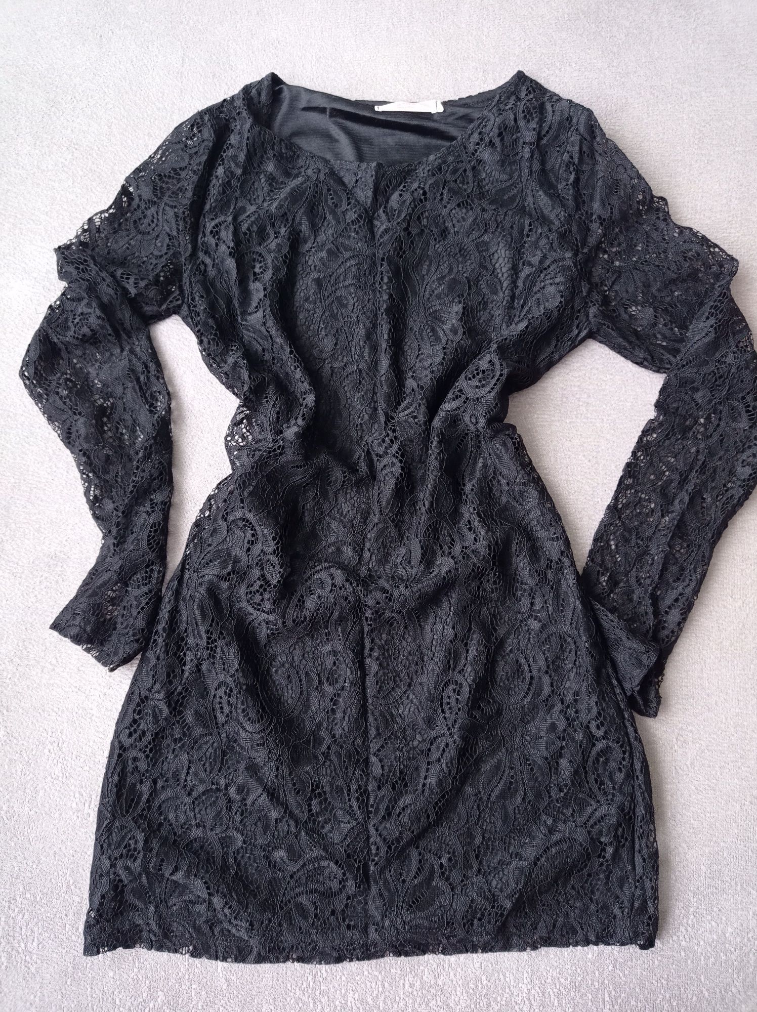 Sukienka koronkowa mała czarna, mini, rozmiar M 38 S 36