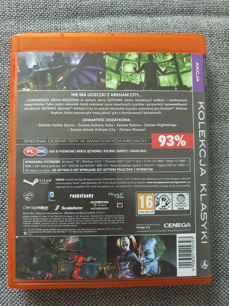 Batman Arkham City PC Box Pudełko Kolekcja Klasyki