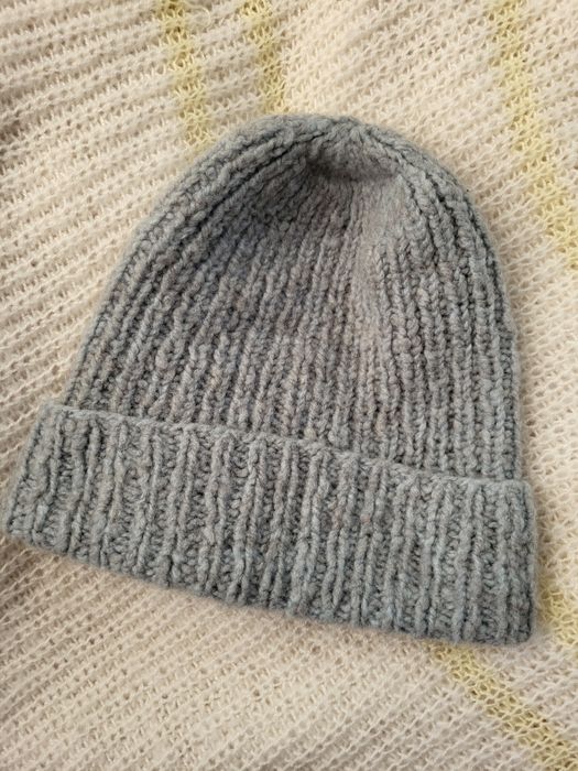 Czapka damska zimowa 100% wełna merino błękitna szara jasna
