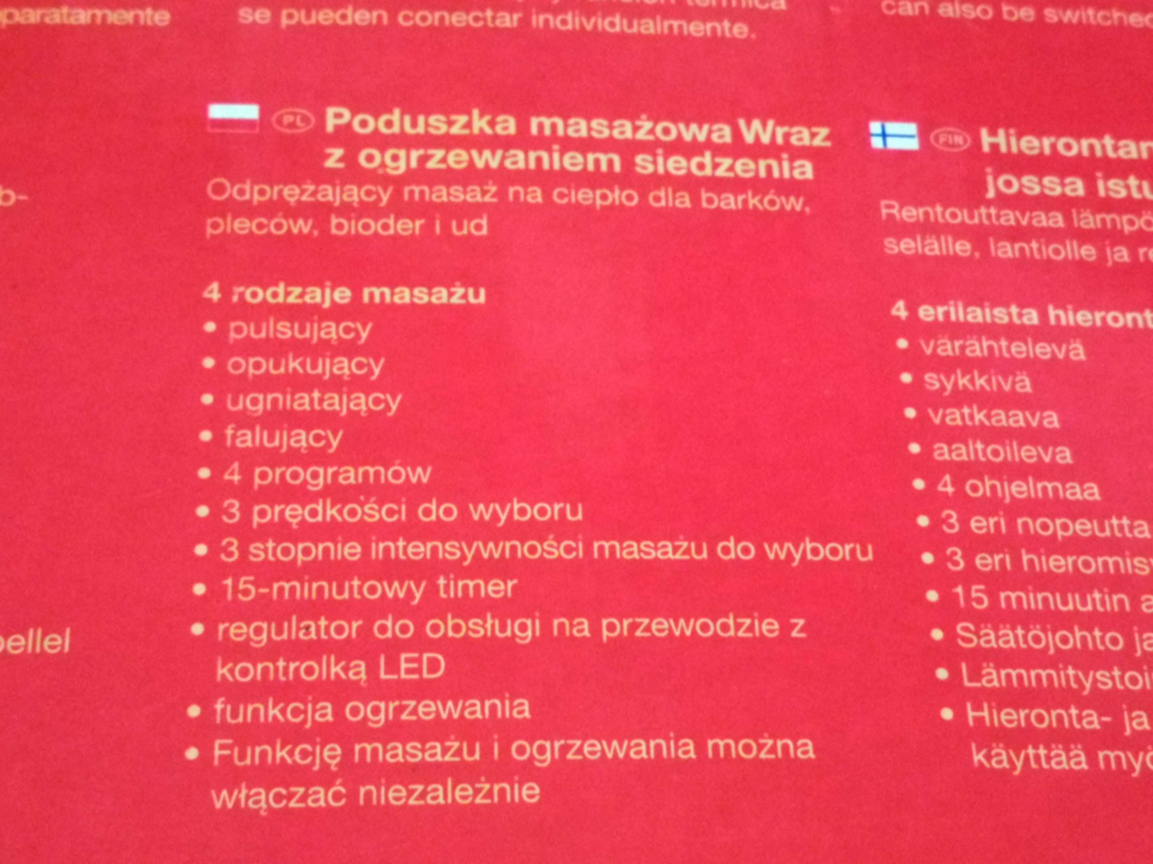 masażer poduszka masażowa wraz z ogrzewaniem na fotel