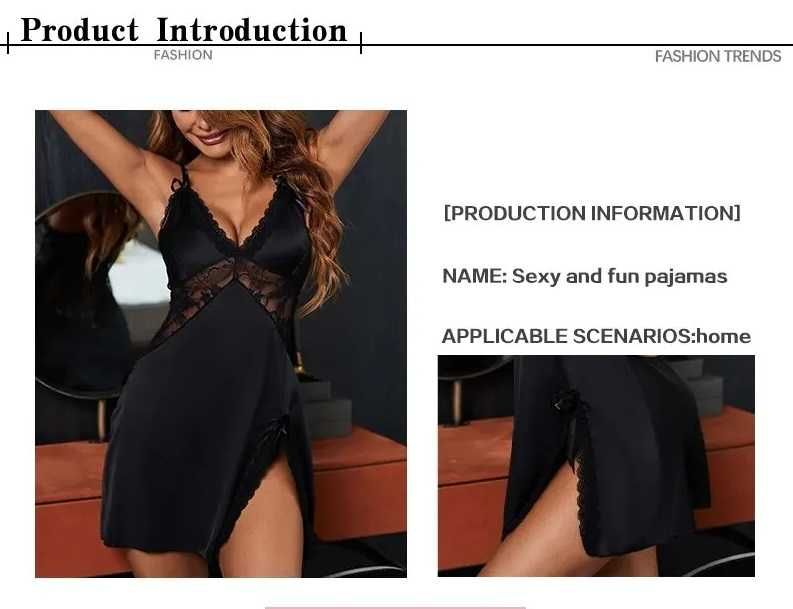 koronkowa patchworkowa satynowa Slim Fit damska piżam czarna L