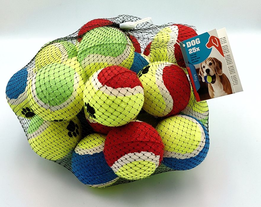 Zestaw 25szt. piłek tenisowych  przeznaczonych dla psów.