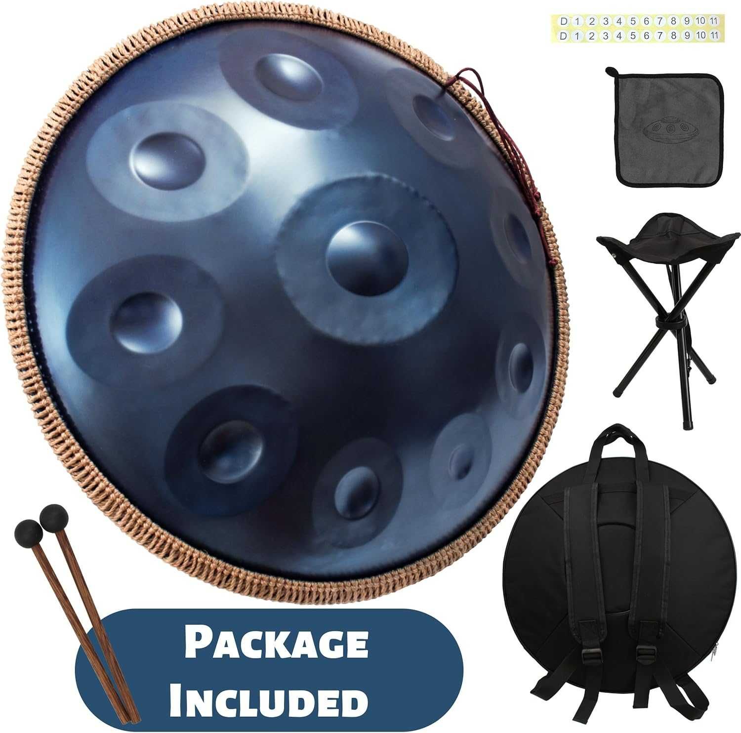 Antetok Metalowy Bęben Handpan D-dur 10 tonów 22 cale z torbą BLUE