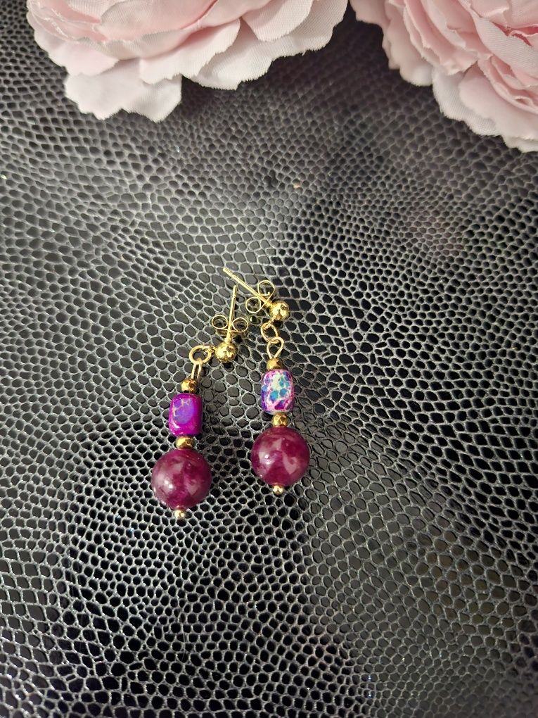 Kolczyki handmade z naturalnych kamieni granat jaspis cesarski hematyt