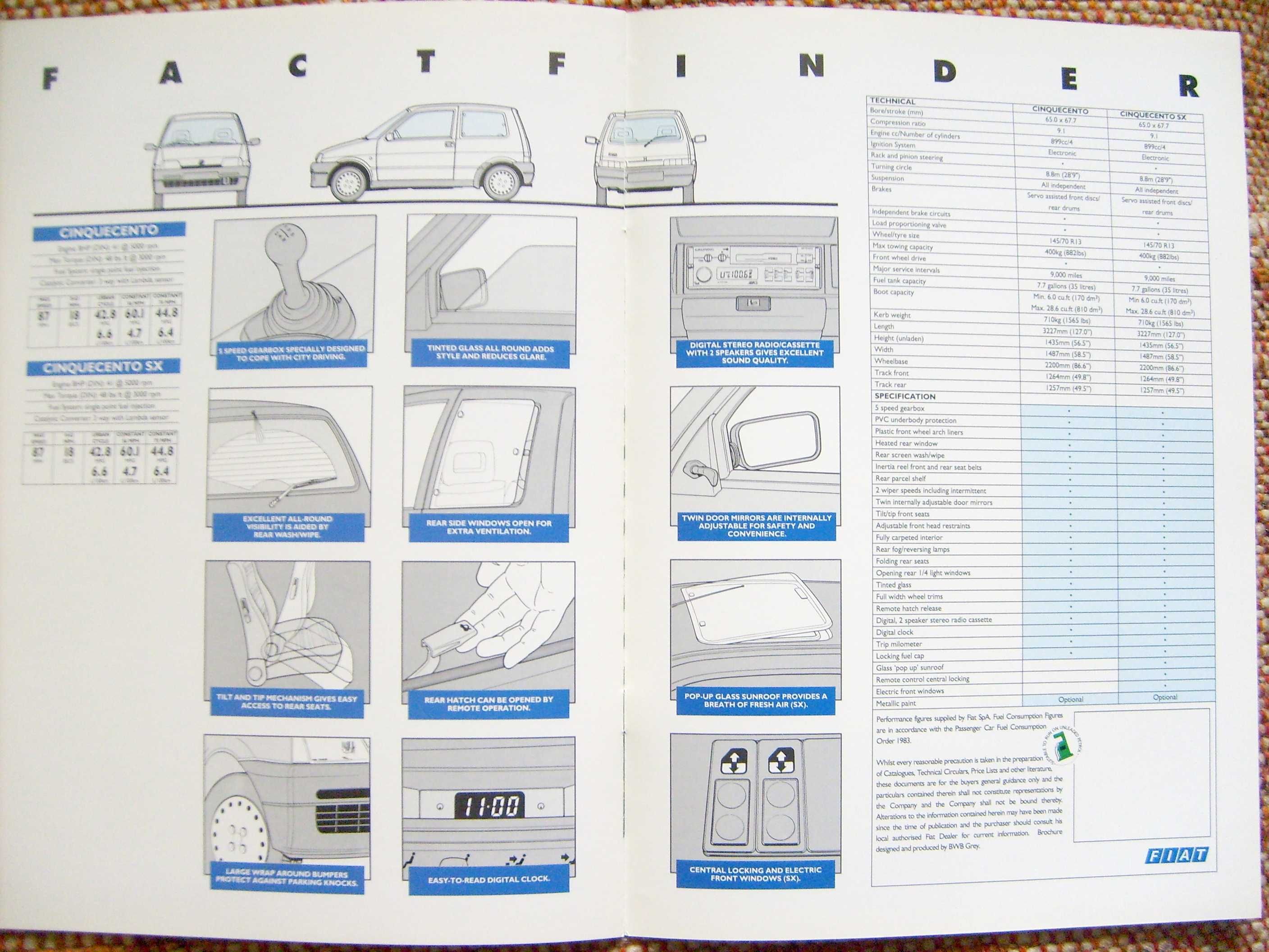 FSM FIAT Cinquecento 900 & 900SX '94 prospekt rynek brytyjski stan BDB