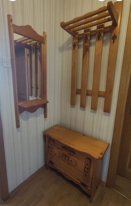 Garderoba, lustro, szafka na buty, wieszak, lite drewno