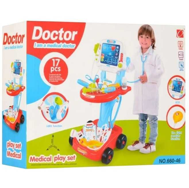 Дитячий ігровий набір лікаря візок зі світлом та звуком 17 предметів
