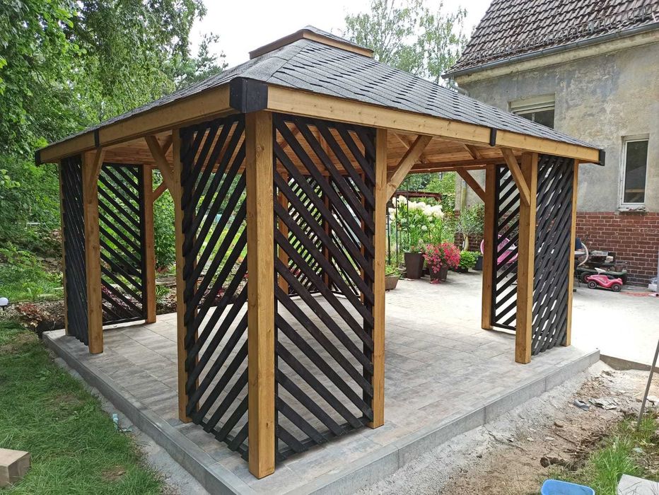 Altana altanka ogrodowa drewniana ,,Uppsala"430x430cm Nowoczesny ogród