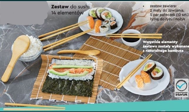 Nowy bambusowy zestaw do sushi 14 elementów pałeczki maty do sushi