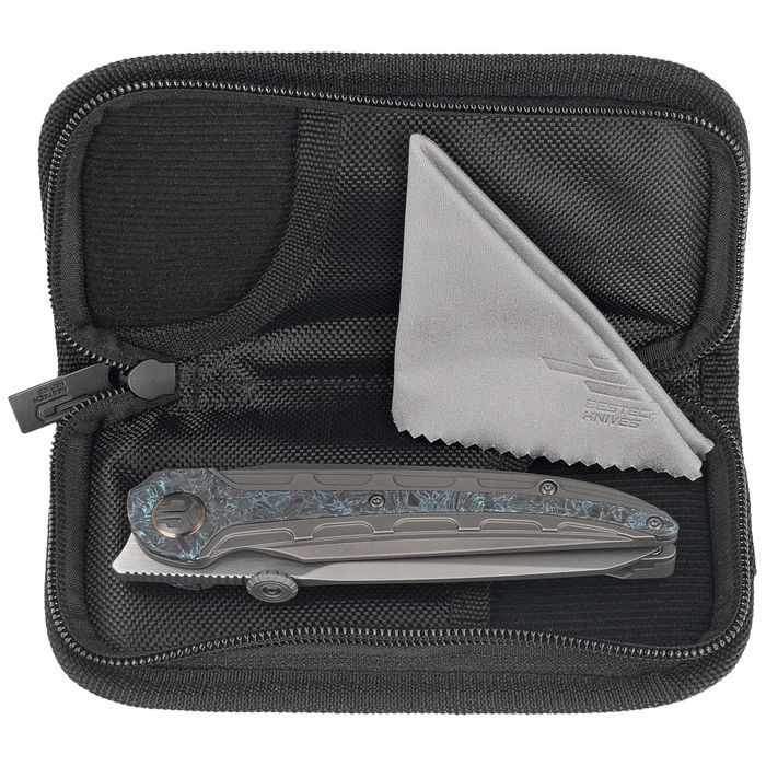 Nóż składany Bestech Prydwen Dark Grey Titanium/Blue Marbled Carbon