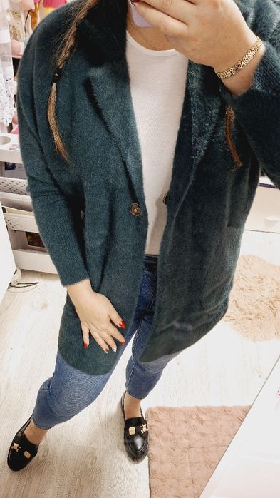 Płaszcz alpaka butelkowa zieleń nowa