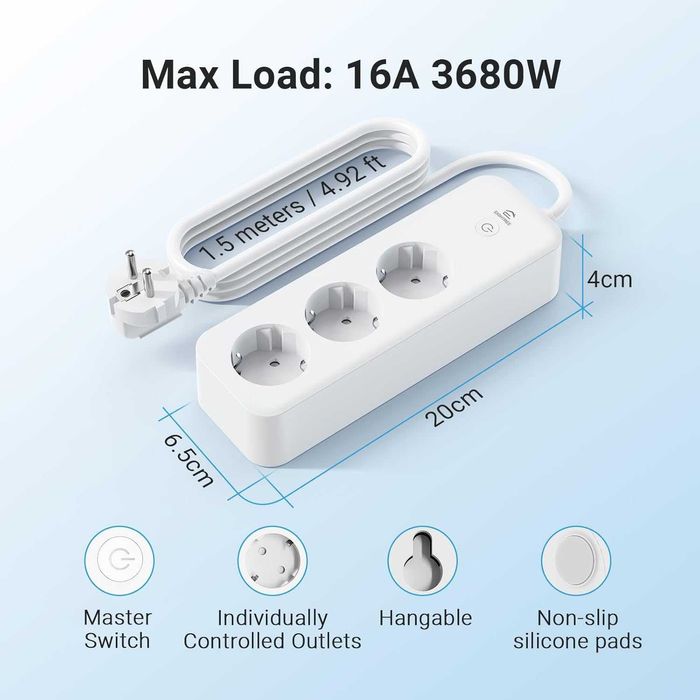 Eightree Listwa zasilająca Smart Power Strip Wi-Fi z 3 przyłączami AC