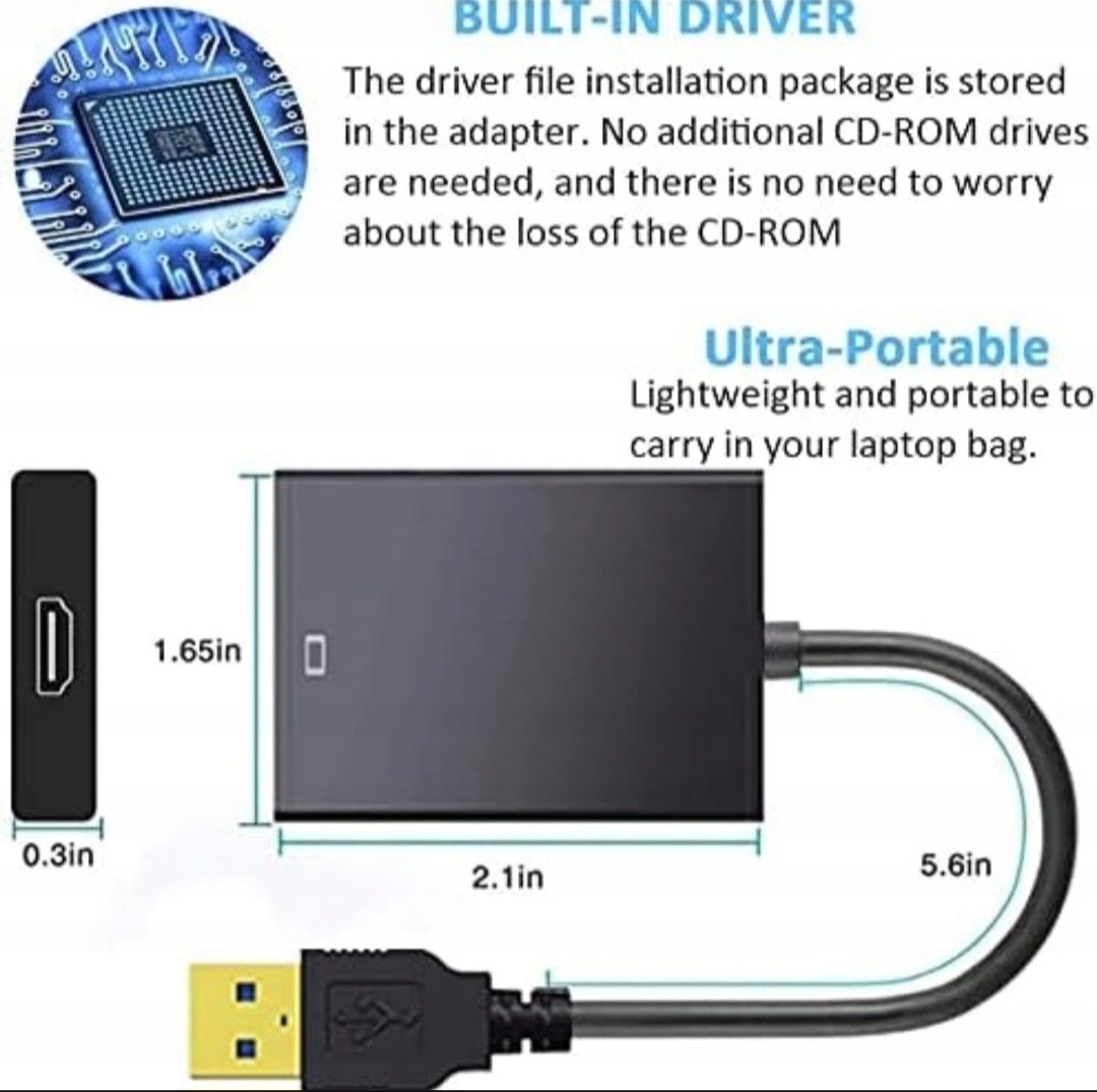 Adapter USB do HDMI FLOME, kabel USB 3.0/2.0Adapter USB do HDMI FLOME,