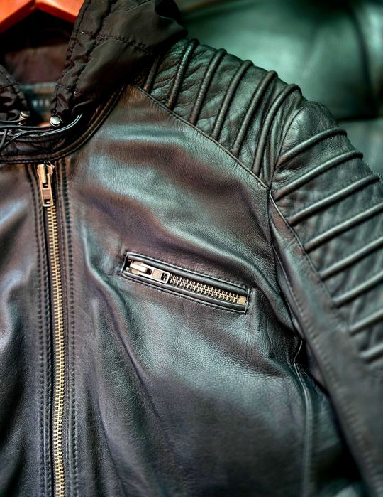 VISTULA kurtka skóra motor rock kaptur czarna