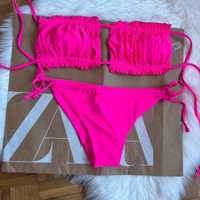 Kostium kąpielowy bikini marszczone m 38 neonowe różowe neon