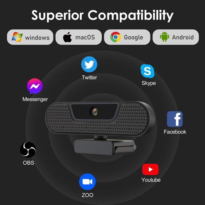 VIZOLINK Kamera Internetowa 2K 1080P Autofokus USB Mikrofon
