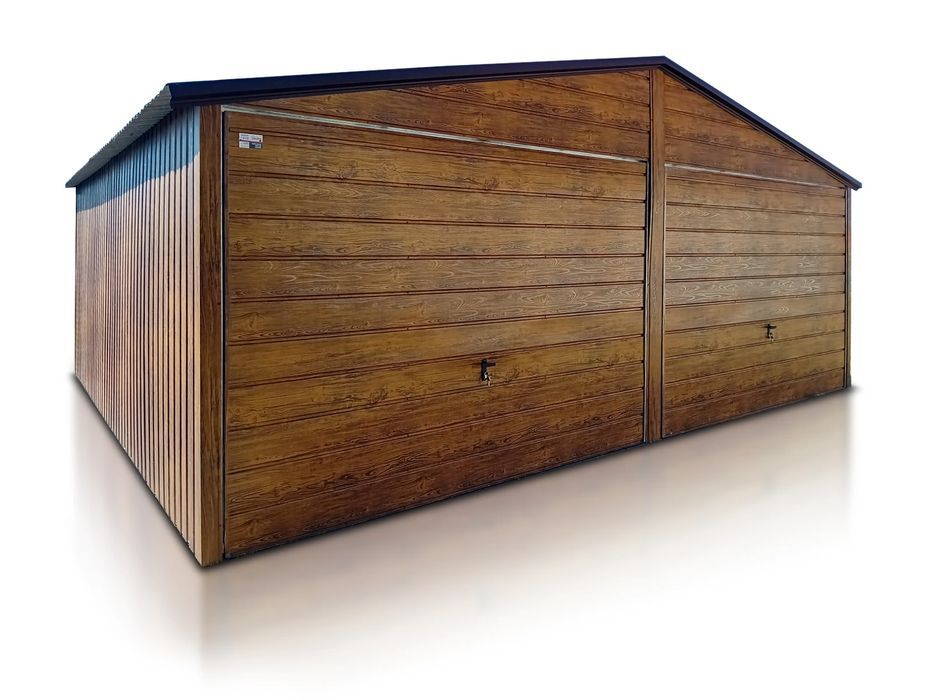 Garaż blaszany dwustanowiskowy 6x5 m brama uchylna - Dach dwuspadowy,