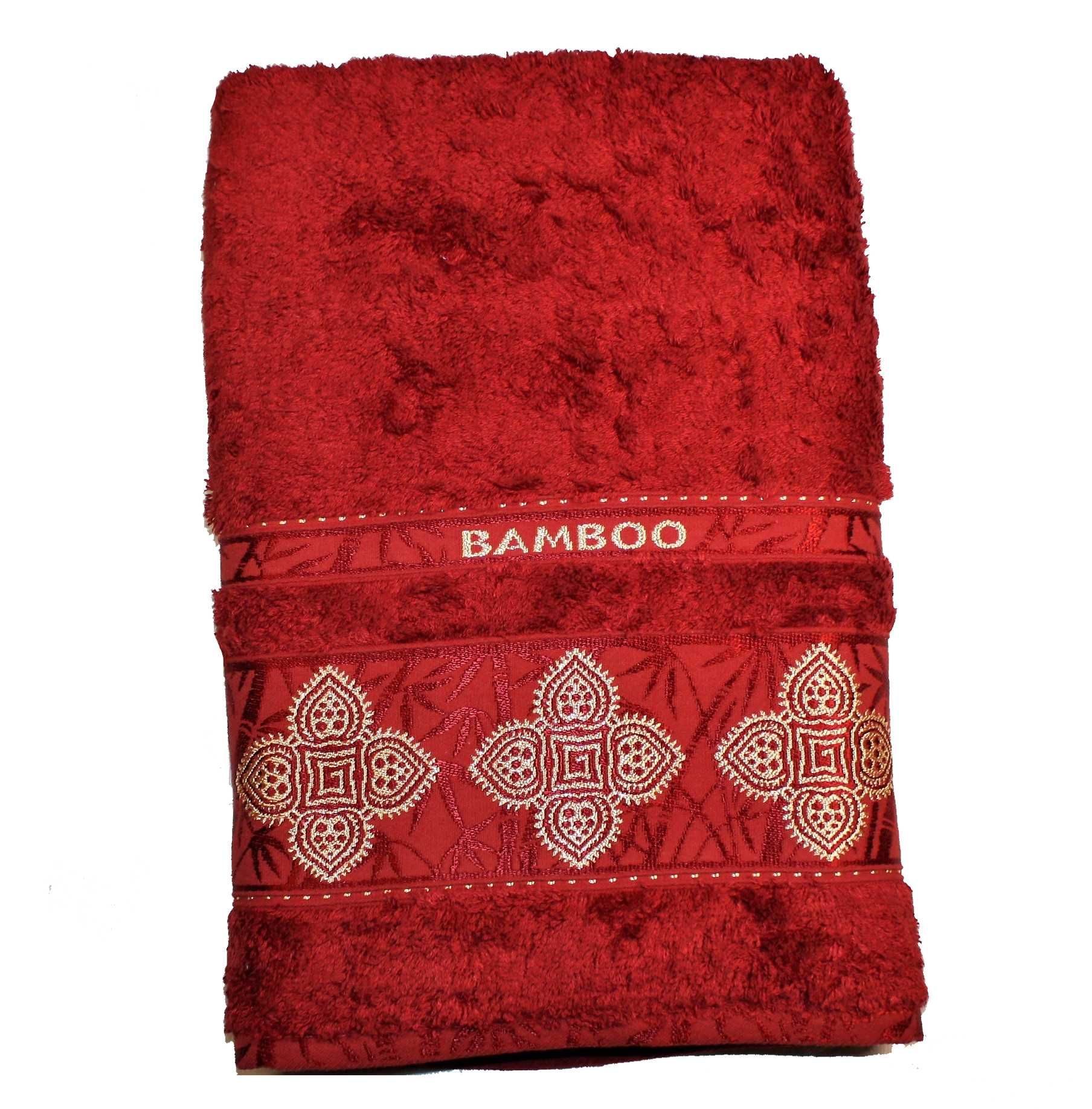 Ręcznik bambusowy kąpielowy 50 x 90 cm, elegancki wzór Lotos, bordo