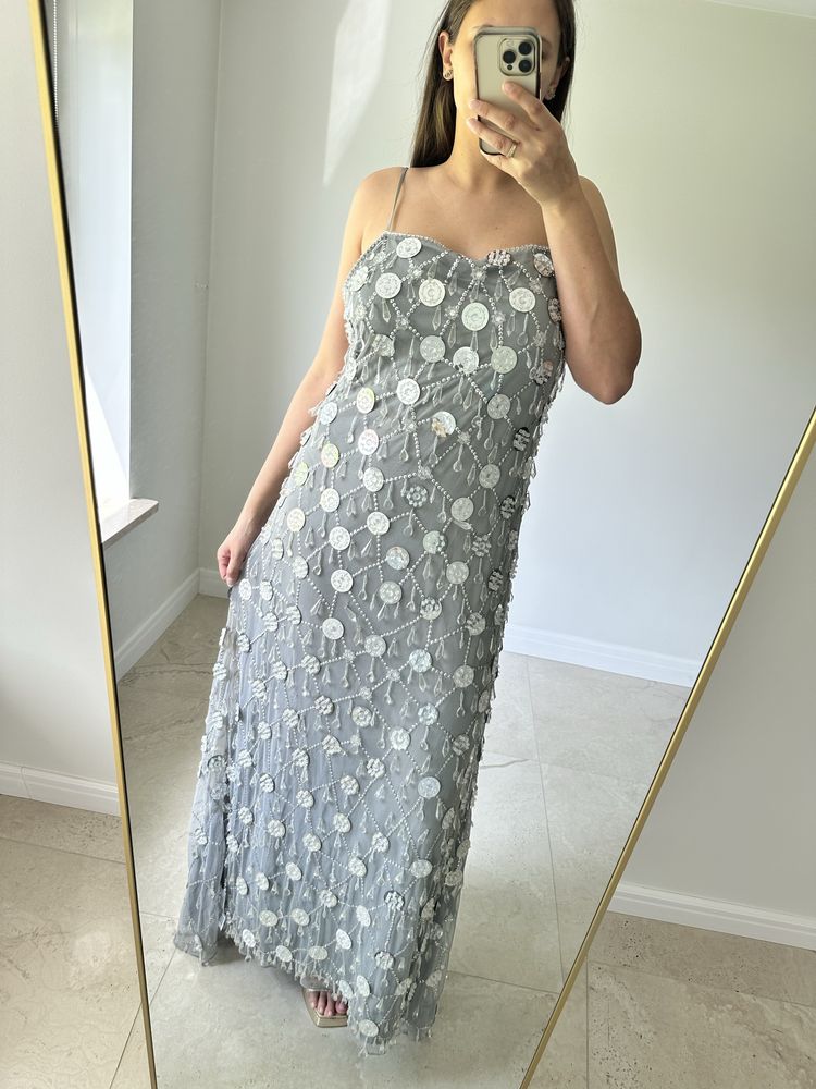 Sukienka cekinowa frędzle ASOS rozmiar 46 wesele ślub wow