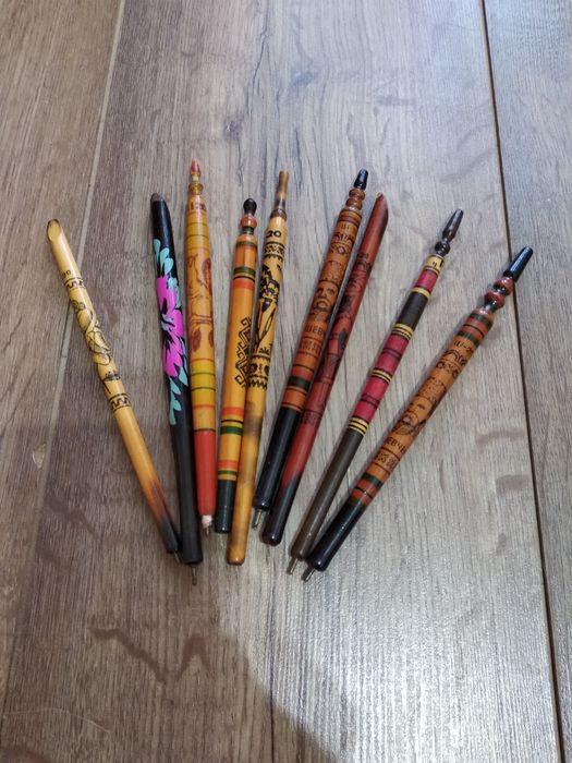 Ручка шариковая деревянная, набор 9 шт