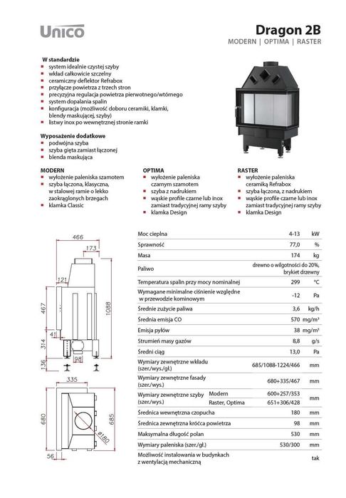 Kominek akumulacyjny FUSION D2B/5 Z Wkładem DRAGON 2B RASTER Unico
