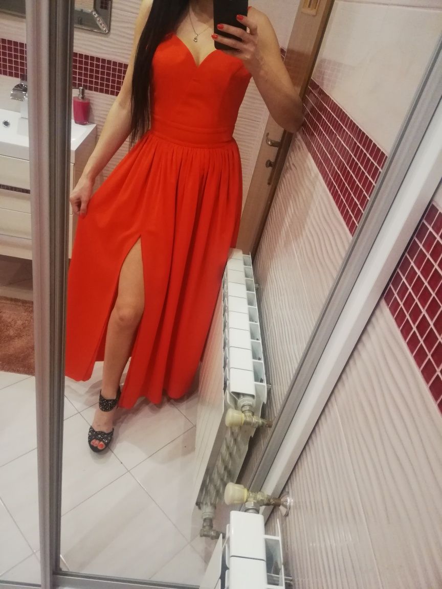 Sukienka Lou długa maxi 34 xs czerwona wesele osiemnastka rozcięcie