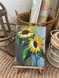 Obraz ręcznie malowany słoneczniki na płótnie 18x24cm