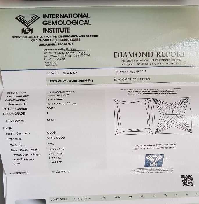 Złoty Pierścionek DIAMENT 0,5ct VVS1/I IGI