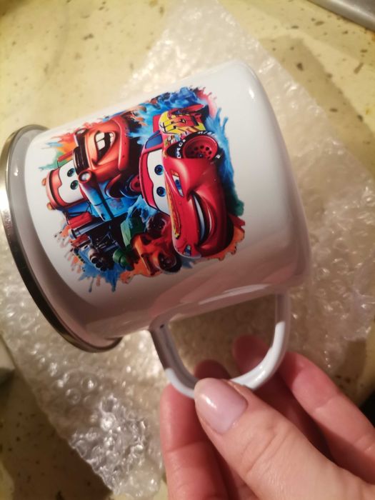 Kubek emaliowany zygzak i złomek nadruk kolor nowy