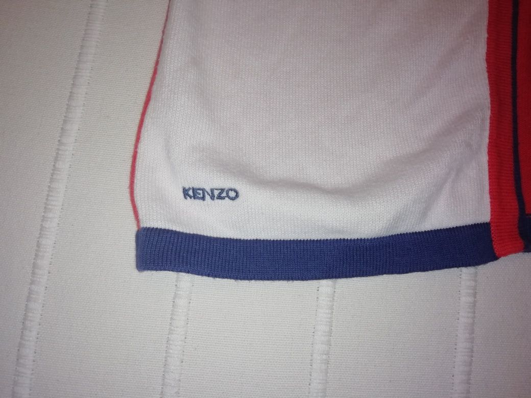 Conj KENZO de menina vestido e casaco em tons de azul e vermelho