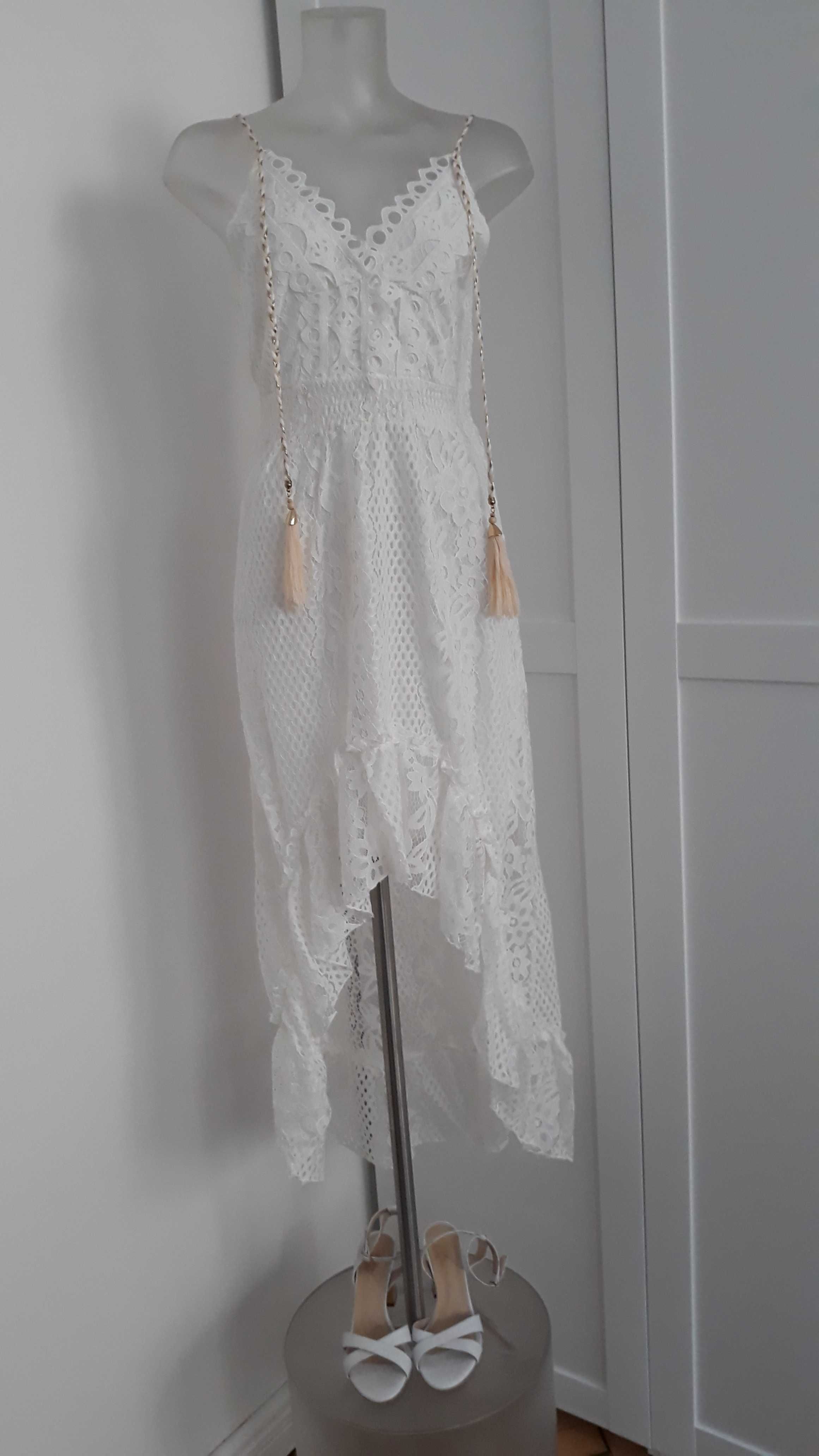 Koronkowa suknia w stylu boho,letnia,biała,asymetryczna f. AZARA PARIS