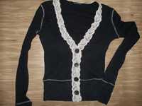 Sweterek cienki bawełniany z koronką , ażurowy wzorek XS / S
