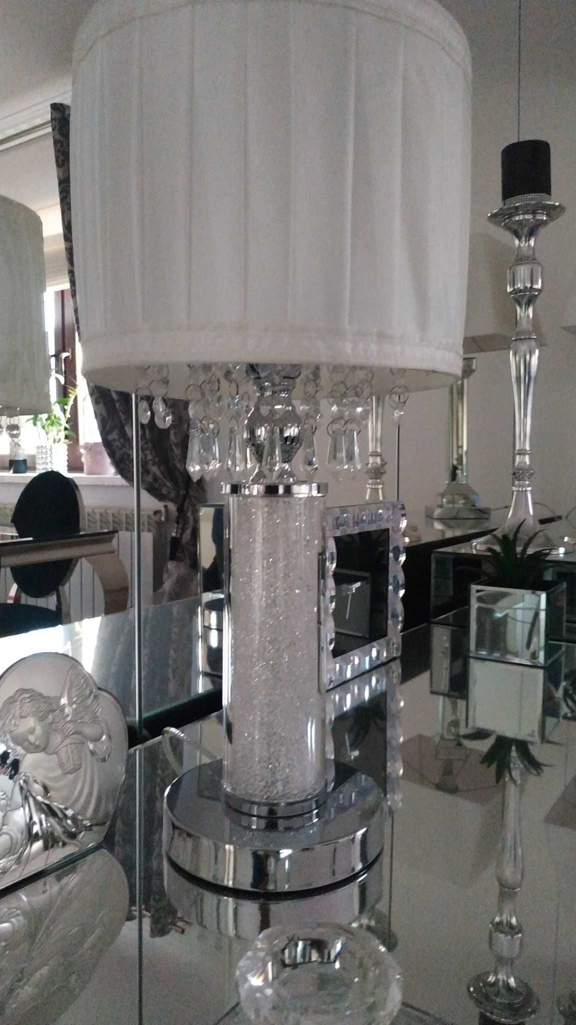 Glamour kryształowa lampa 47cm stołowa nocna biały plisowany abażur