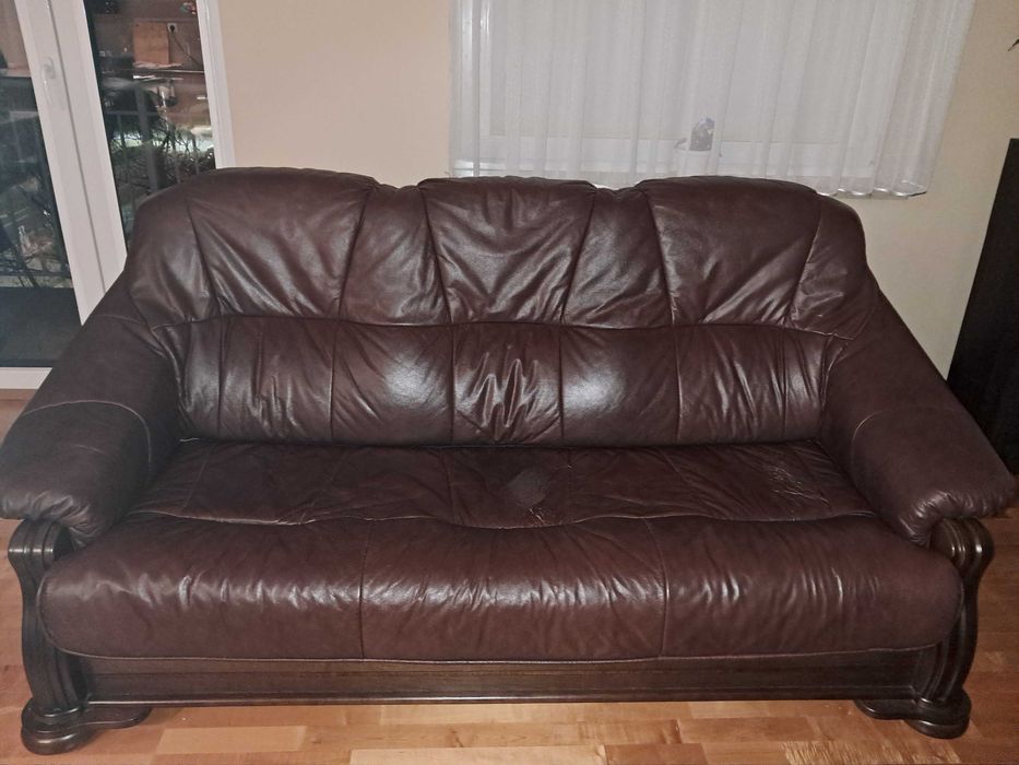 Sofa skórzana z funkcją spania + 2 fotele