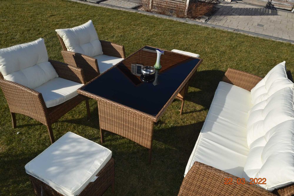 zestaw ogrodowy technorattan ODESSA sofa 3  2szt fotel 2szt pufa miod