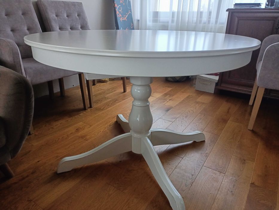 Stół do jadalni Ingatorp Ikea biały okrągły rozkładany średnica 110 cm