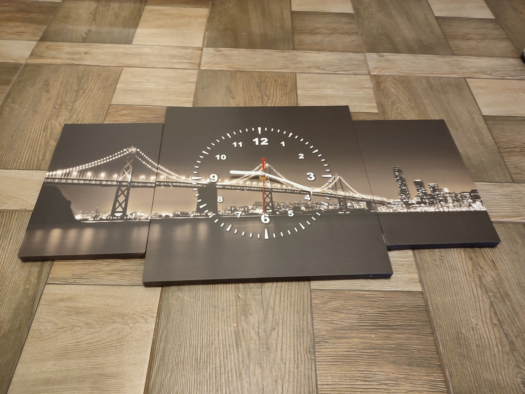 Nowy duży zegar ścienny Art Duo z fotografią miasta 80 cm