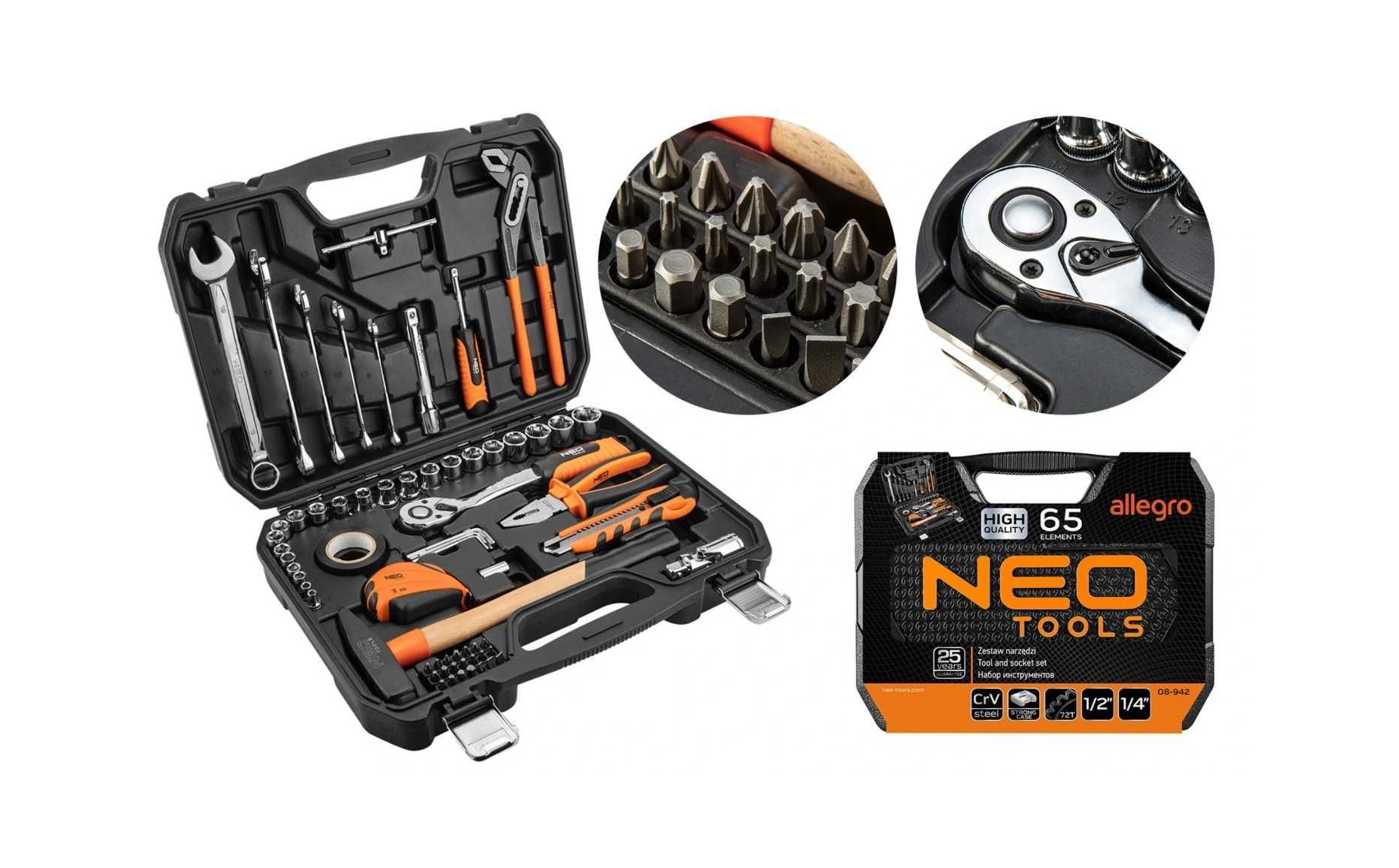 Zestaw narzędzi Neo Tools 65 elementów nowy komplet gwarancja