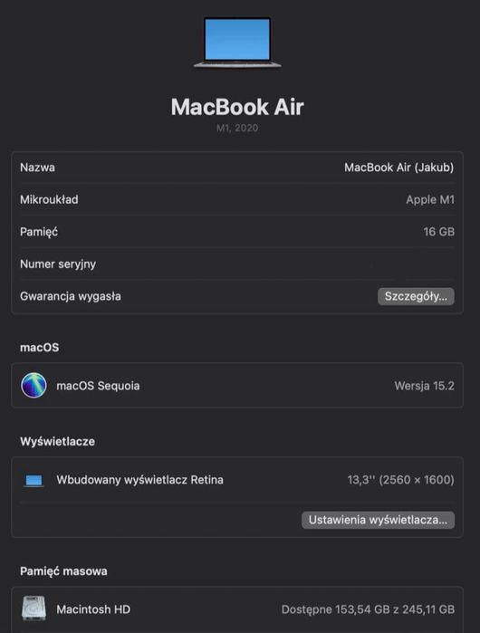 Macbook Air M1 256GB 16GB 13,3”