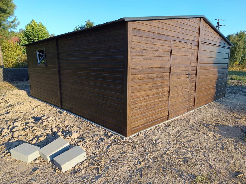 Garaże blaszane garaż blaszany 6x6 6x5.80 7x5 profil Rus-Stal orzech