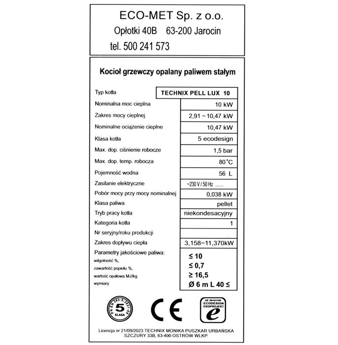 Dofinansowanie "Czyste Powietrze" Kocioł TECHNIX PELL LUX 10kW pellet