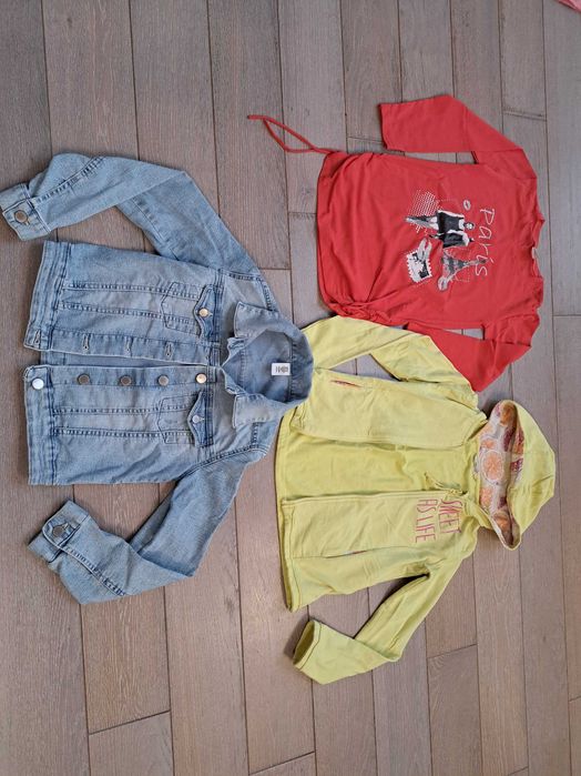 Kurtka jeansowa, bluza i bluzka 134 dziewczynka