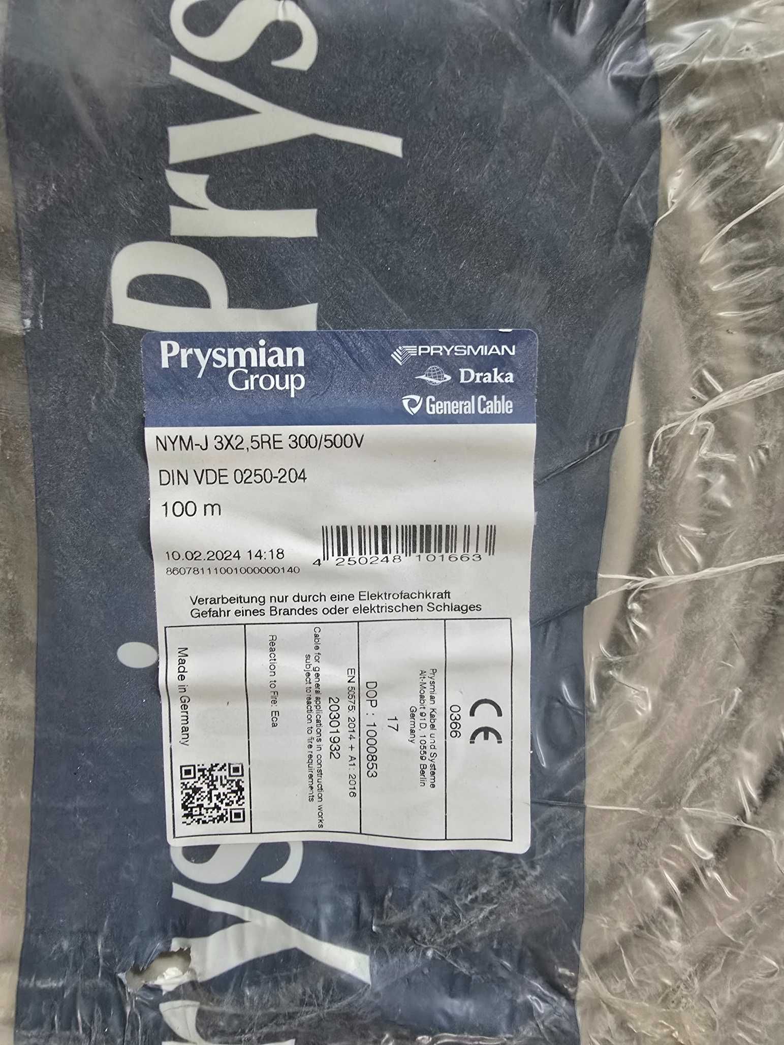 Przewody elektryczne 465m - 3x2,5,    60m i 35m -5x2,5