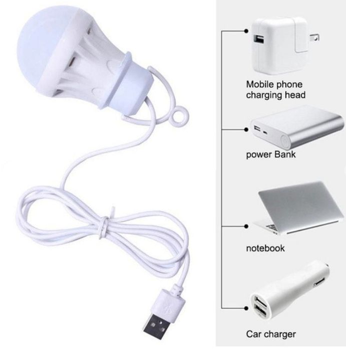 Лампочка LED USB 5W світлодіодна кемпінгова підвісна від повербанка