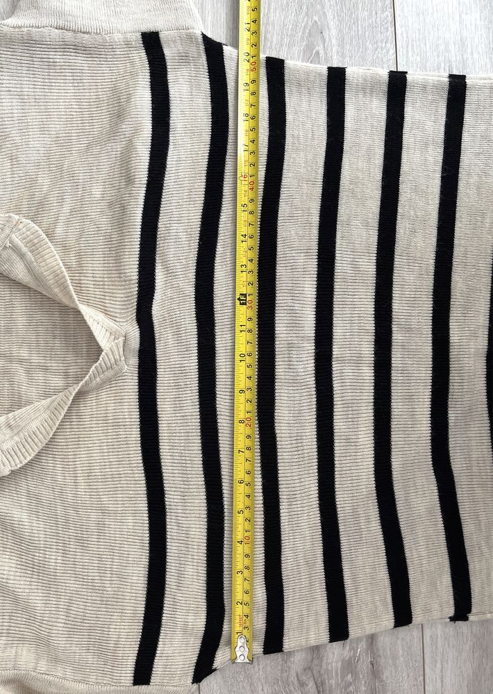 Beżowy sweter damski pasy paski delotem wiosnę modny M 38 S 36 money